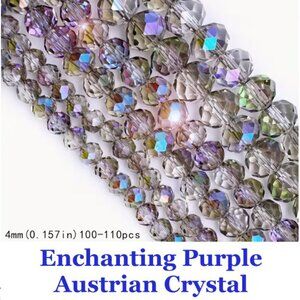 Enchanting Purple Austrian Artificial Crystal   15" Strand  4mm